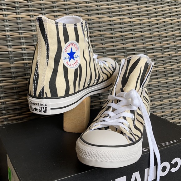 Converse Ctas Hi Black/Greige/White MEN`S Zebra Stripes - Picture 9 of 16
